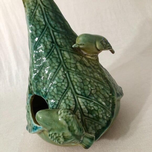 Handmade Vintage Green Pottery Vase – Ceramic Decorative Collectible - Picture 2 of 6
